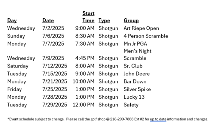 vg july schedule 2025